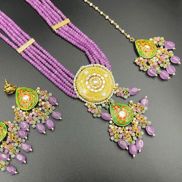 KKundan collection meenakari necklace set with mang tika (543327)