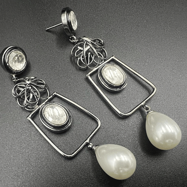 silver oxidize long earrings (521393)