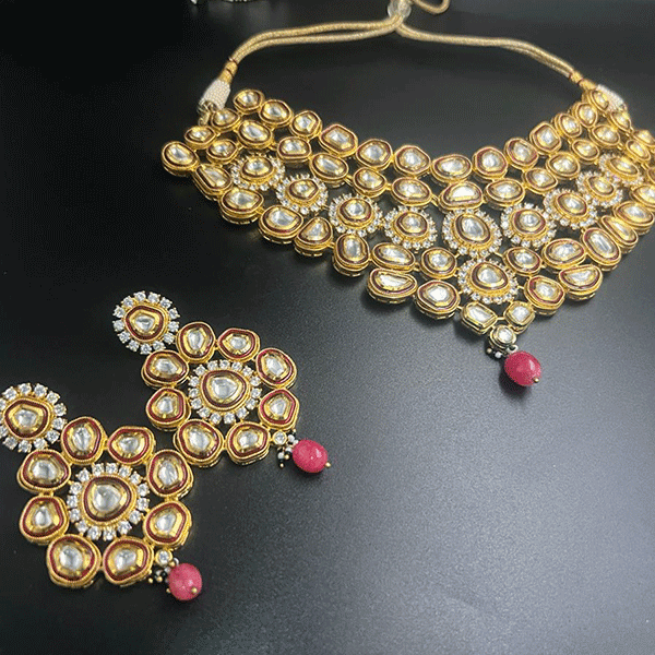 Kundan necklace set with red stone (521724)