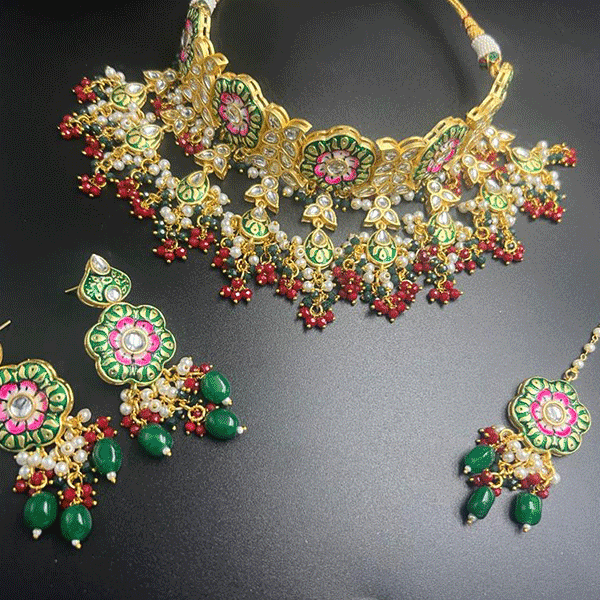 Kundan necklace set with minakari work (523655)