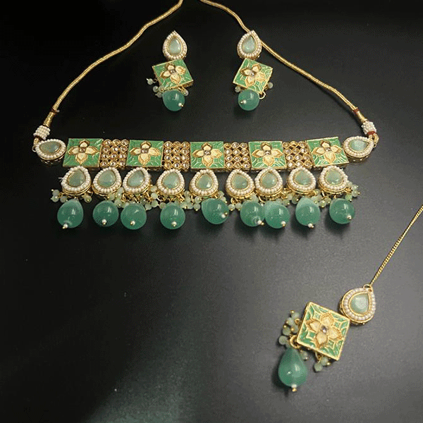 micro meenakari necklace set with mang tika (523783)