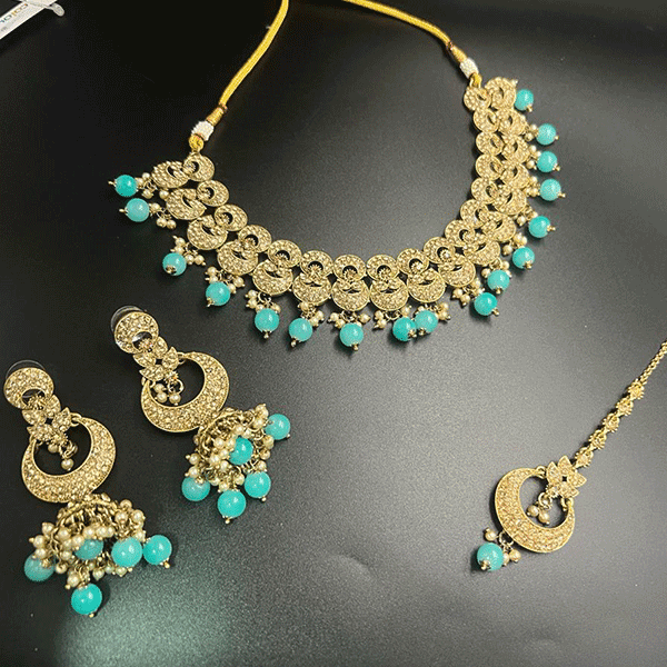 micro necklace set with mang tika (530807)