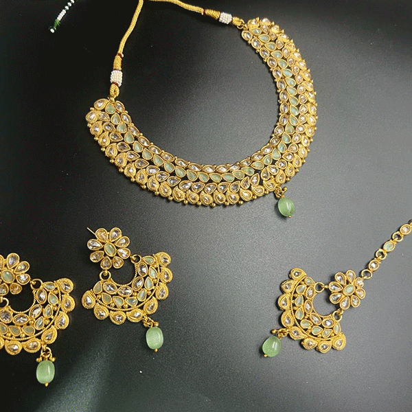 micro necklace set with black meenakari (535586)