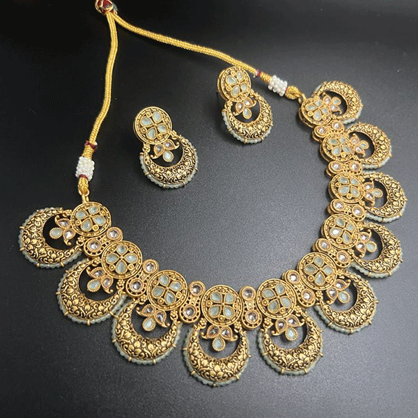 micro necklace set with black meenakari (535635)