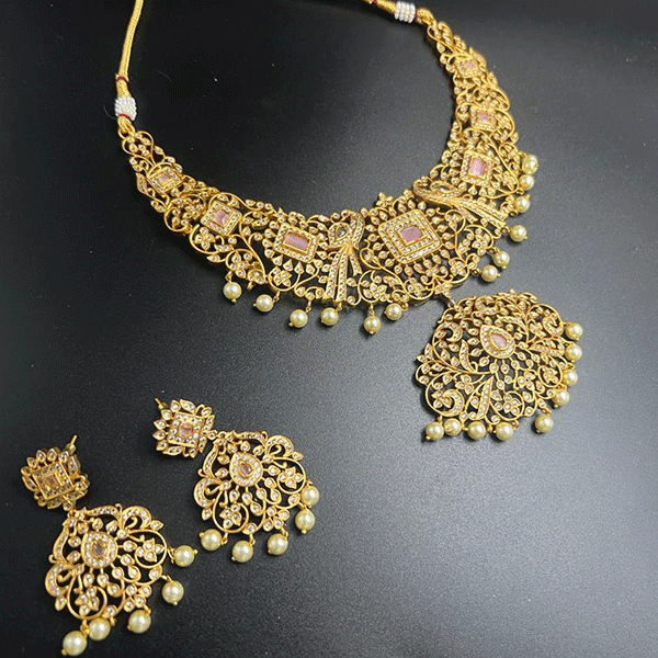 Kundan necklace set with pearl work (540304)