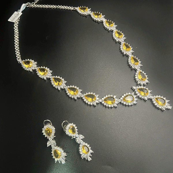 AD collection necklace set with yellow stone (542285)